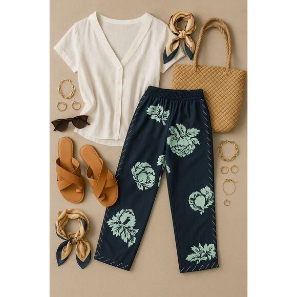 J. Crew Womens Floral Print Ankle Pant Size 10P Navy Vacation Classic Chic - Picture 1 of 14